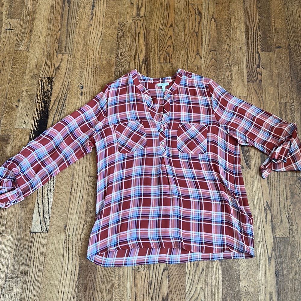 Joie LS Silk Plaid Blouse L